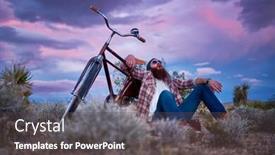  Presentation with desert - Colorful PPT layouts enhanced with bearded-man-with-bike backdrop and a dark gray colored foreground