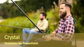  Presentation with fishing - Slide set featuring bearded man with friend fishing background and a tawny brown colored foreground