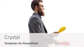  Presentation with juggling - Amazing slide set having bearded-man-with-glasses-holding backdrop and a white colored foreground