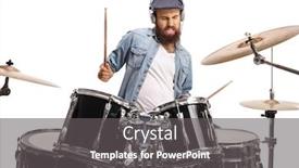  Presentation with drum - Audience pleasing presentation theme consisting of bearded-man-with-headphones-playing backdrop and a dark gray colored foreground