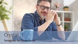  Presentation with home office - Cool new presentation with bearded-man-working-online backdrop and a teal colored foreground