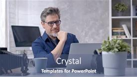  Presentation with home office - Cool new PPT layouts with bearded-man-working-online backdrop and a ocean colored foreground