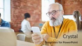  Presentation with scrolling - Presentation theme enhanced with bearded mature businessman reading notification background and a  colored foreground
