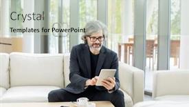  Presentation with coffee cup - Slide set featuring bearded-mature-elegant-banker background and a soft green colored foreground