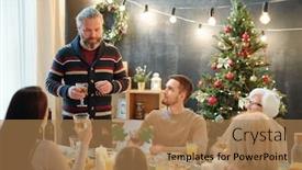  Presentation with spanish tapas and wine - Slide deck featuring bearded-mature-man-with-glass background and a coral colored foreground