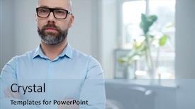  Presentation with aged - Beautiful slide deck featuring bearded middle-aged man wearing backdrop and a light blue colored foreground