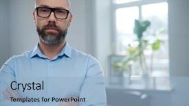  Presentation with elegant man in glasses optics - PPT theme with bearded middle-aged man wearing background and a light blue colored foreground