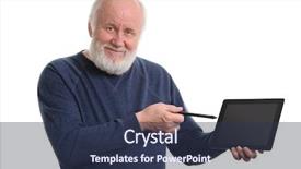  Presentation with old man - Slides having bearded old man using tablet background and a tawny brown colored foreground