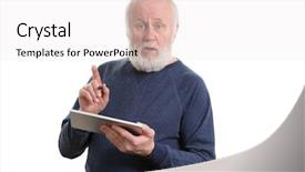  Presentation with old man - Theme enhanced with bearded old man using tablet background and a white colored foreground