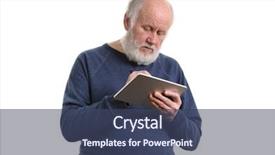  Presentation with old man and music - Slide deck enhanced with bearded old man using tablet background and a ocean colored foreground