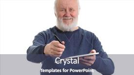  Presentation with old man - Amazing PPT theme having bearded old man using tablet backdrop and a ocean colored foreground
