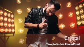  Presentation with performer - Presentation with bearded performer with microphone sing a song background and a tawny brown colored foreground