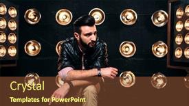  Presentation with singer - Colorful PPT theme enhanced with bearded singer on stage with decorations of lights backdrop and a tawny brown colored foreground