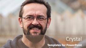  Presentation with glasses - Theme having bearded-smiling-adult-man background and a coral colored foreground