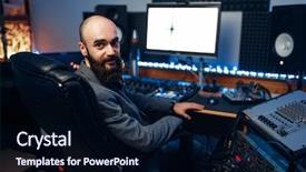  Presentation with recording studio - Cool new presentation theme with bearded sound engineer in audio backdrop and a wine colored foreground