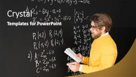  Presentation with teacher - Audience pleasing presentation consisting of bearded-teacher-in-casualwear-rewriting backdrop and a dark gray colored foreground