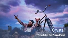  Presentation with traveler - Beautiful slides featuring bearded-traveler-with-suitcase backdrop and a ocean colored foreground