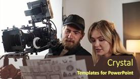  Presentation with videographer - Slide deck enhanced with bearded-videographer-with-videocamers background and a tawny brown colored foreground