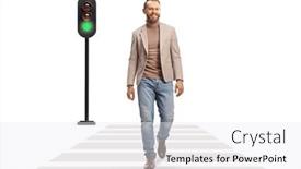  Presentation with green traffic light - Slide deck with bearded-young-man-crossing-street background and a white colored foreground