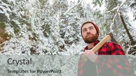  Presentation with winter forest - Theme enhanced with bearded young man holding axe background and a light gray colored foreground