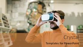  Presentation with virtual - Slide set with bearded-young-man-wearing-vr background and a gold colored foreground