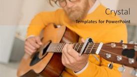  Presentation with music instrument - Beautiful presentation theme featuring bearded-young-musician-with-string backdrop and a yellow colored foreground