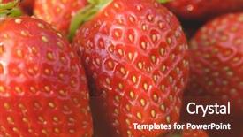  Presentation with organic garden supply store - Slide set having bearing fruits - pile of ripe garden strawberries background and a tawny brown colored foreground