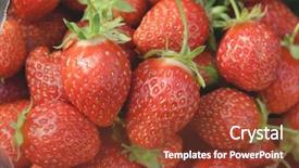  Presentation with organic garden store - Presentation theme featuring bearing fruits - pile of ripe garden strawberries background and a tawny brown colored foreground