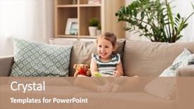  Presentation with teddy bear - Colorful theme enhanced with three bears - childhood and people concept backdrop and a coral colored foreground