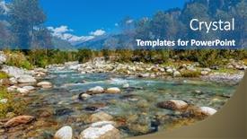  Presentation with river valley - Presentation design featuring beas-river-near-manali background and a teal colored foreground
