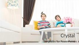  Presentation with hotel royalty - Audience pleasing PPT layouts consisting of beatiful - happy siblings in living room backdrop and a lemonade colored foreground