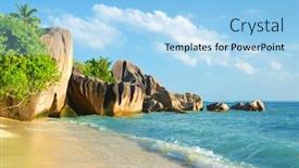  Presentation with beach rocks - Presentation design having beatiful-beach-anse-source-d background and a light blue colored foreground