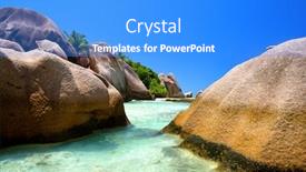  Presentation with beach rocks - PPT theme featuring beatiful-beach-anse-source-d background and a cobalt blue colored foreground