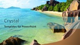  Presentation with beach rocks - Cool new presentation design with beatiful-beach-anse-source-d backdrop and a light blue colored foreground