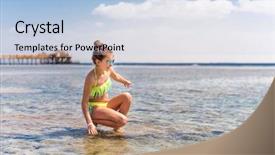  Presentation with girl teens - Beautiful presentation theme featuring beatiful funny teenage girl splashing backdrop and a light blue colored foreground