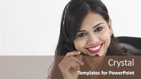  Presentation with receptionist - Presentation theme featuring beatiful receptionist wearing headset smiling background and a tawny brown colored foreground