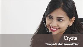  Presentation with receptionist - Cool new presentation theme with beatiful receptionist wearing headset smiling backdrop and a dark gray colored foreground