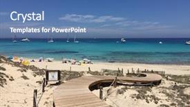  Presentation with summer holiday - Beautiful PPT theme featuring beatiful sunny beach day backdrop and a ocean colored foreground