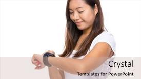  Presentation with beating heart - Beautiful slides featuring beating time - woman look at her smart backdrop and a soft green colored foreground