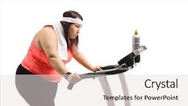  Presentation with treadmill - Slide deck consisting of beating women - tired overweight woman background and a light gray colored foreground