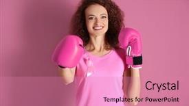  Presentation with pink boxing gloves - Audience pleasing presentation theme consisting of beating women - young woman in pink t-shirt backdrop and a coral colored foreground