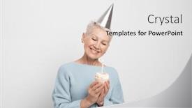  Presentation with cupcake - Presentation design having beauitful-elderly-female-wearing-conical background and a white colored foreground