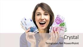  Presentation with euro - PPT theme with beauitful woman holding some euro background and a lemonade colored foreground
