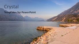  Presentation with sunset - Presentation featuring beautful-coastline-of-garda-lake background and a light blue colored foreground