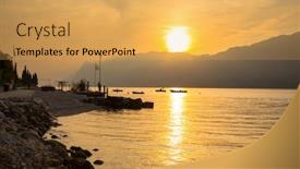  Presentation with sunset - Slide deck enhanced with beautful-coastline-of-garda-lake background and a yellow colored foreground