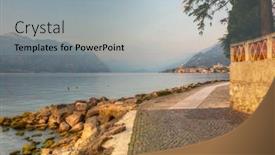  Presentation with sunset - Beautiful slide deck featuring beautful-coastline-of-garda-lake backdrop and a light gray colored foreground