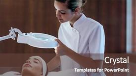  Presentation with spa - Theme featuring beautician - masseuse looking at woman face background and a tawny brown colored foreground