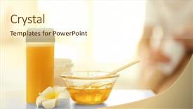  Presentation with wax - Presentation design with beautician - wax depilation set on table background and a cream colored foreground