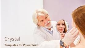  Presentation with beautician - Amazing slide deck having beautician-advises-young-woman backdrop and a sky blue colored foreground