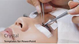  Presentation with eye lash - Theme having beautician and young woman in a beauty salon with eye lash extension background and a soft green colored foreground